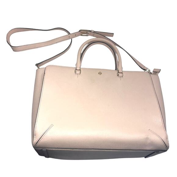 Tory Burch Handbags - Tory Burch Pale Peach Pink Robinson Crossbody Satchel Large Purse Tote